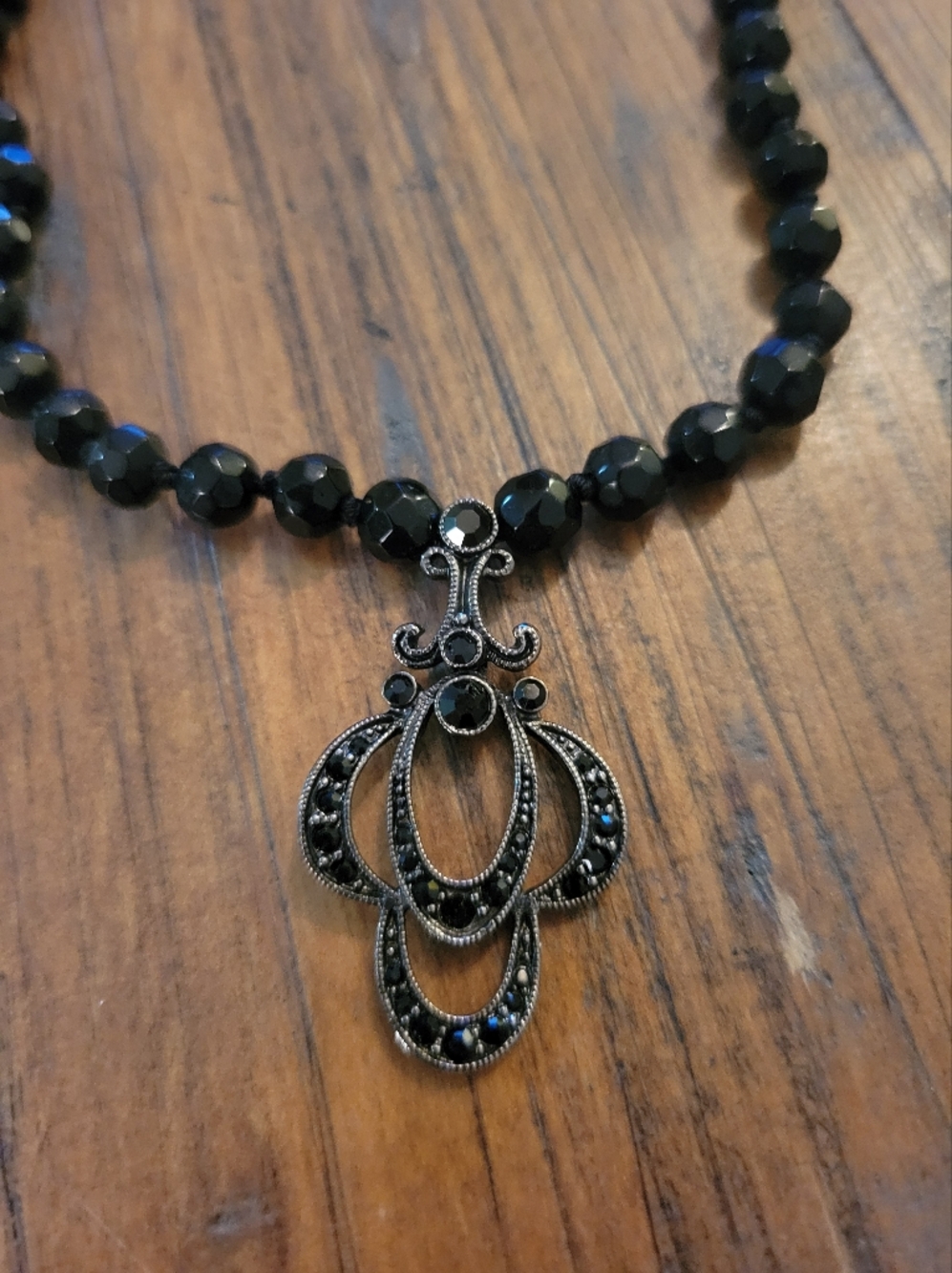 Vintage Monet Black Beaded Necklace